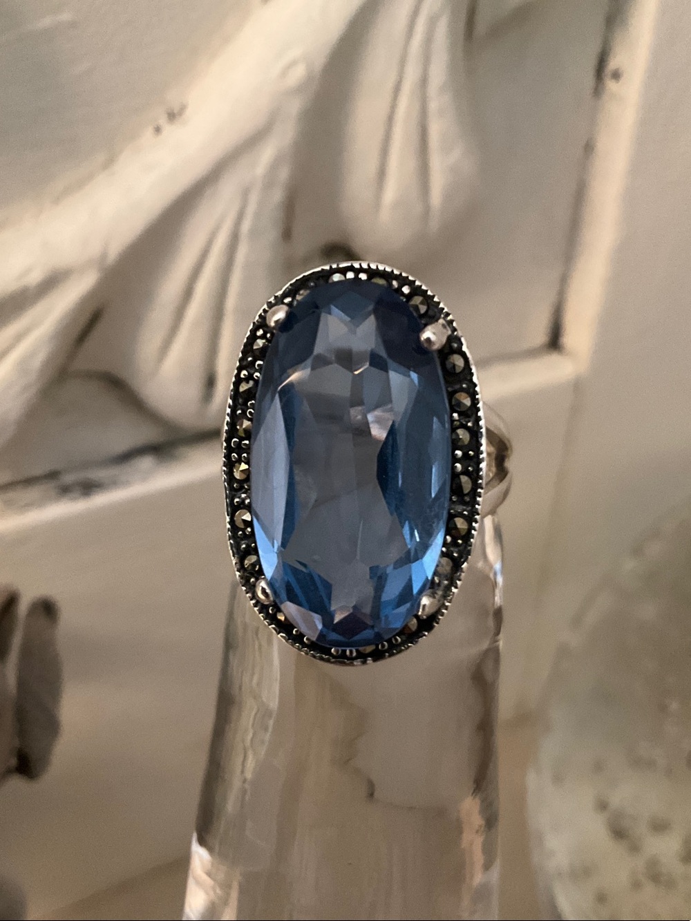 Sterling Silver Blue Marcesite Ring large